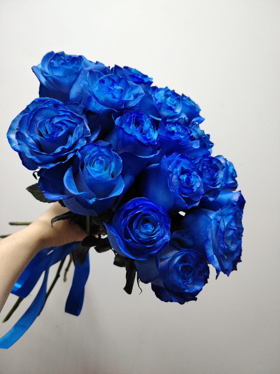 Букет из 15 синих роз "Сияние сапфиров"